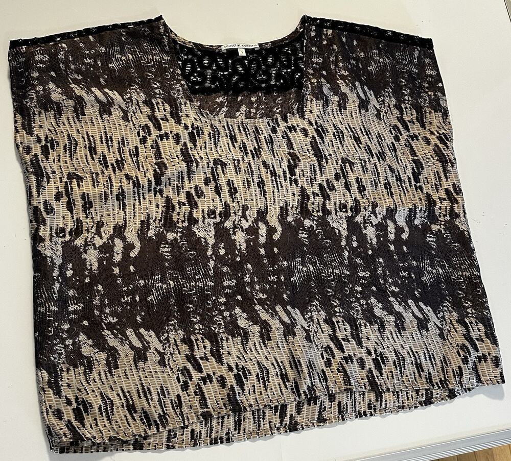 Collection concepts Top Women Sz Sm Semi Sheer Black Gold abstract Loose Career